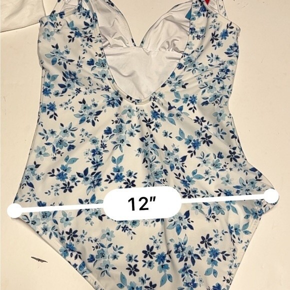 Shoshanna Floral Deep V Tie Strap One Piece Swimsuit White Blue 0 - Picture 12 of 15